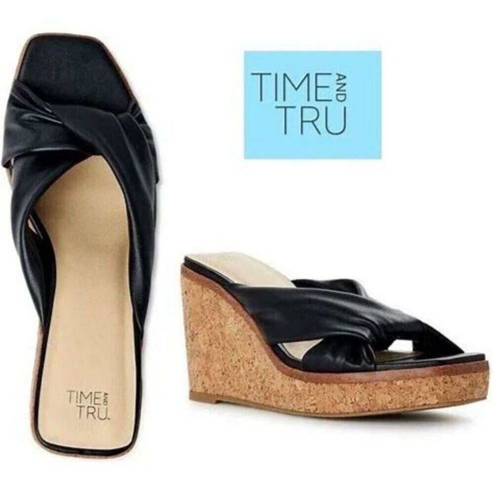 Women's Size: 8 Wedge High Heel Sandals Black . Time and Tru . New w/ Tags